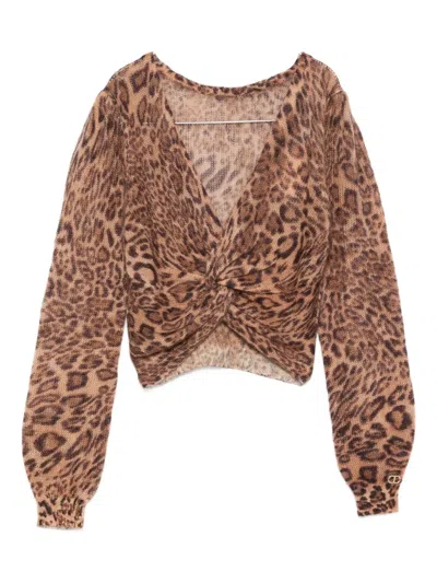 Twinset Twin-set Twisted Front Cardigan In Animal Print