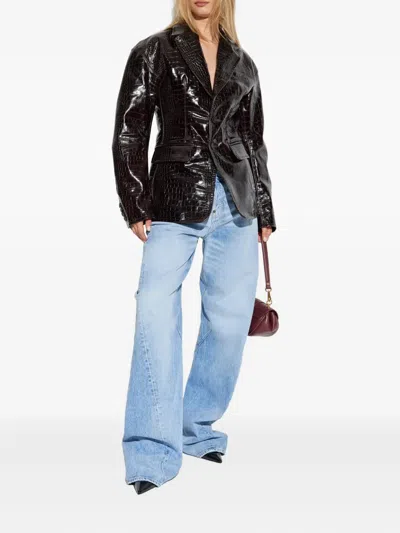Dsquared2 Crocodile-embossed Blazer In Brown