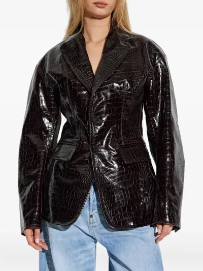 Dsquared2 Crocodile-embossed Blazer In Brown