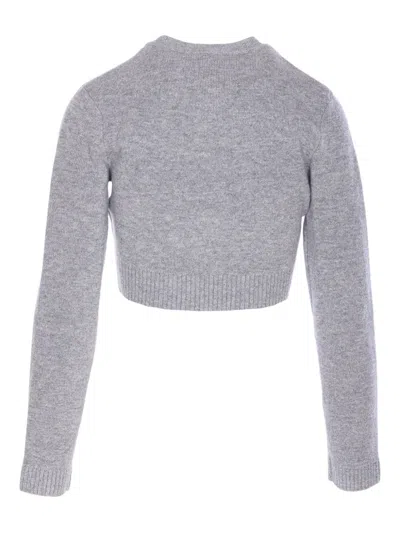 Self-portrait Cropped Gray Sweater With Decorative Buttons In Gray