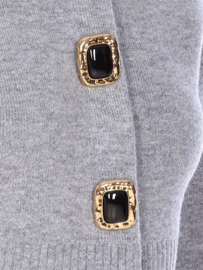 Self-portrait Cropped Gray Sweater With Decorative Buttons In Gray