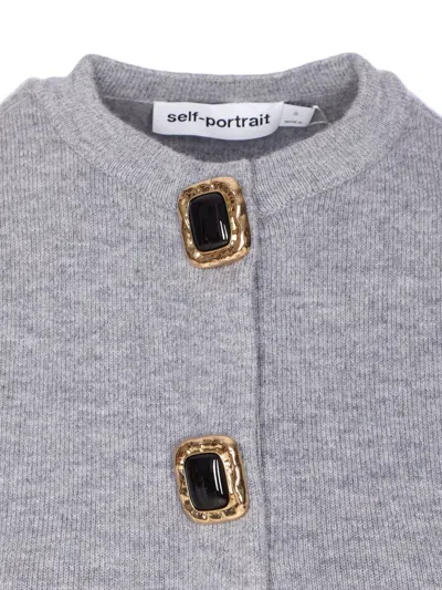 Self-portrait Cropped Gray Sweater With Decorative Buttons In Gray