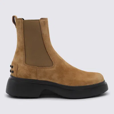 Tod's Camel Suede And Leather Boots In Multi