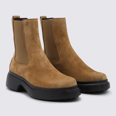 Tod's Camel Suede And Leather Boots In Multi