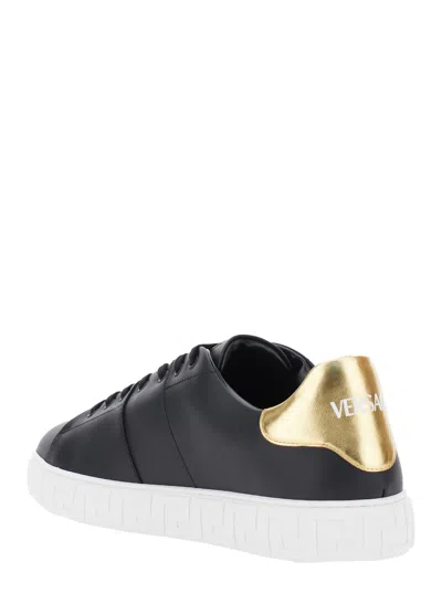 Versace Black Low Top Sneakers With Contrasting Heel With Logo Lettering And Medusa Plaque In Tech Fabric Ma In White