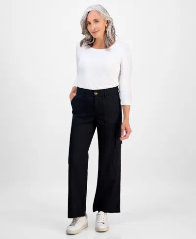 Style & Co Petite Mid-rise Wide-leg Cargo Pants, Exclusively At Macy's In Black