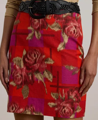 Ralph Lauren Women's Floral Linen-cotton Pencil Miniskirt In Brown