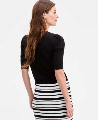 On 34th Women's Puff-sleeve Crewneck Sweater, Exclusively At Macy's In Black