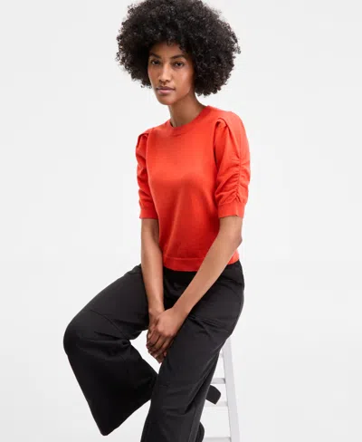 On 34th Women's Puff-sleeve Crewneck Sweater, Exclusively At Macy's In Orange