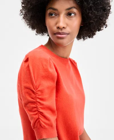 On 34th Women's Puff-sleeve Crewneck Sweater, Exclusively At Macy's In Orange
