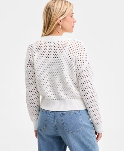 On 34th Women's Perforated Zip-front Sweater Bomber, Exclusively At Macy's In White