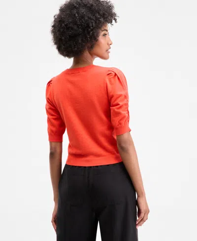 On 34th Women's Puff-sleeve Crewneck Sweater, Exclusively At Macy's In Orange