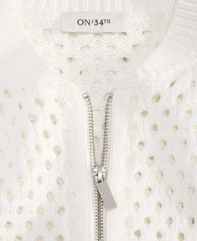 On 34th Women's Perforated Zip-front Sweater Bomber, Exclusively At Macy's In White