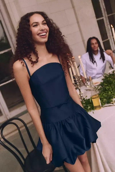 Sau Lee Maddie Bubble Hem Satin Cocktail Dress In Blue