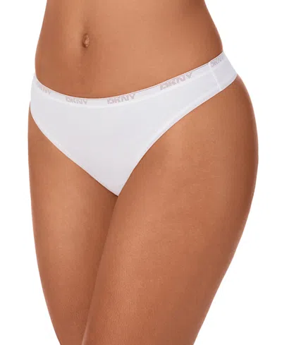 Dkny Women's Cotton Modal Thong 3 Pack- Dk8461p3 In White