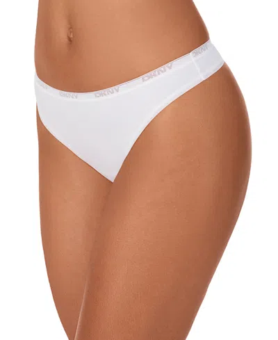 Dkny Women's Cotton Modal Thong 3 Pack- Dk8461p3 In White