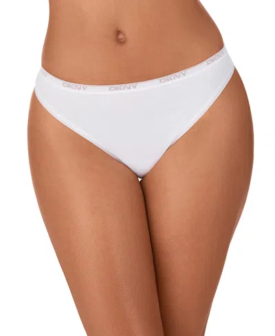 Dkny Women's Cotton Modal Thong 3 Pack- Dk8461p3 In White