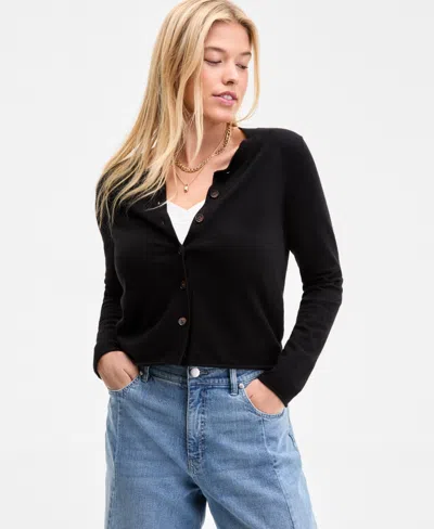 On 34th Women's Crewneck Button-front Cardigan, Exclusively At Macy's In Black