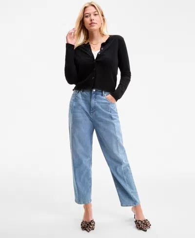 On 34th Women's Crewneck Button-front Cardigan, Exclusively At Macy's In Black