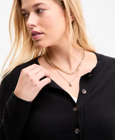 On 34th Women's Crewneck Button-front Cardigan, Exclusively At Macy's In Black