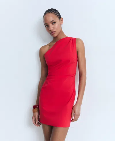 Mango One-shoulder Minidress In Red
