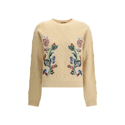 Etro Wool And Cashmere Jumper With Embroidery In Neutral