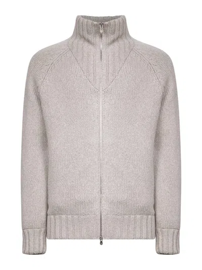 Brunello Cucinelli Ribbed Cashmere Sweater With Half Zip In Gray