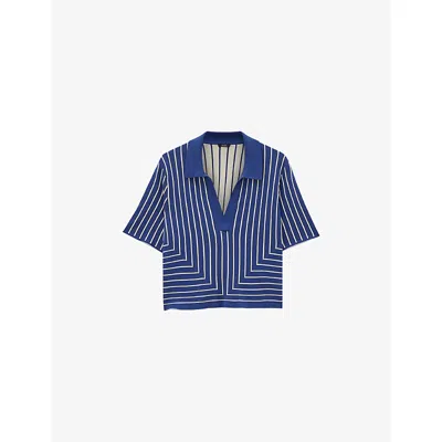 Joseph Geometric Jacquard Silk Blend Top In Blue