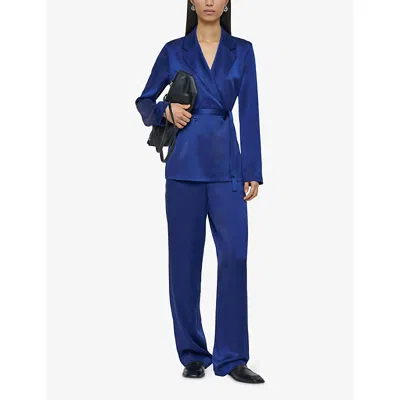 Joseph Womens Cobalt Joubert Double-breasted Silk-satin Jacket In Blue