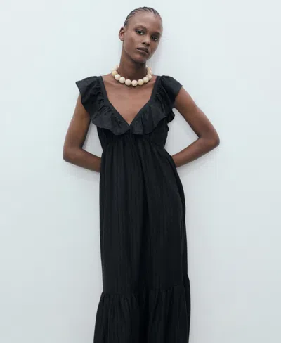 Mango V Neck Tiered Maxi Dress In Black