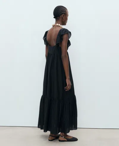 Mango V Neck Tiered Maxi Dress In Black