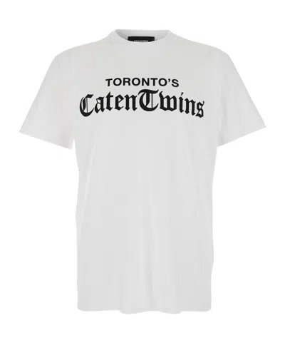 Dsquared2 White T-shirt With Logo On The Front In Cotton Man In White