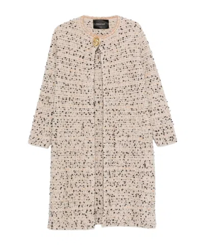 Fabiana Filippi Textured Speckled Long Coat With Layered Hem And Decorative Button In Neutral