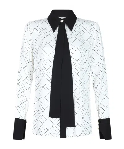 Elisabetta Franchi Casual Geometric Pattern Long Sleeve Top In White