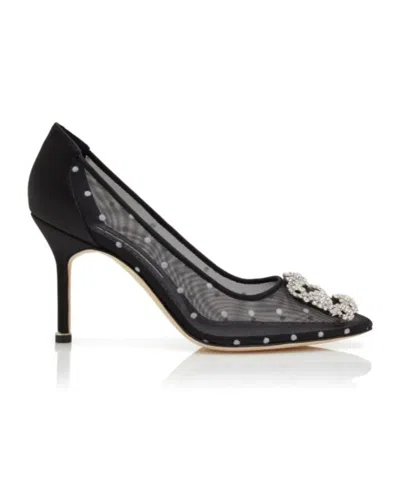 Manolo Blahnik Hangisi Polka-dot Mesh Pumps In Black
