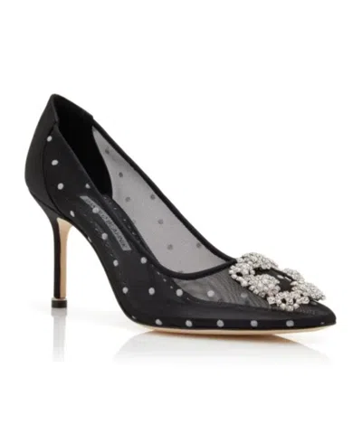Manolo Blahnik Hangisi Polka-dot Mesh Pumps In Black