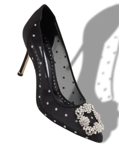 Manolo Blahnik Hangisi Polka-dot Mesh Pumps In Black