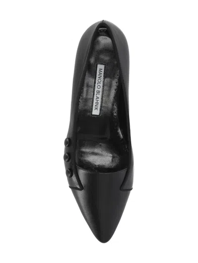 Manolo Blahnik Pointed-toe Button-detail Ballet Flats In Black