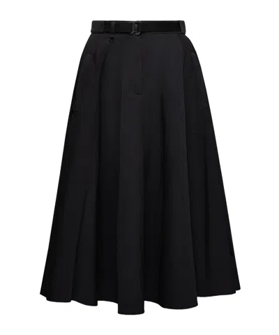Moncler Elastic Waist Flared Midi Skirt In Black