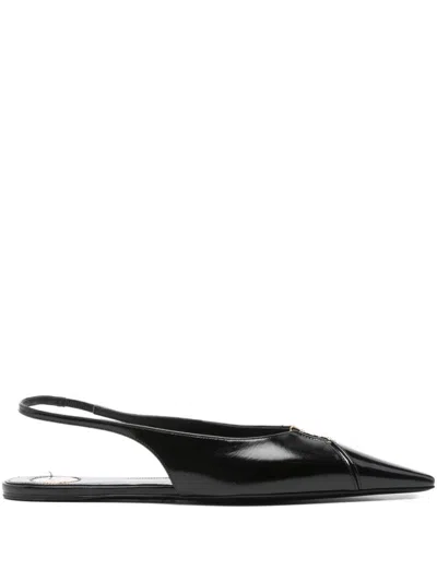 Saint Laurent Babylone Leather Ysl Slingback Ballerina Flats In Black
