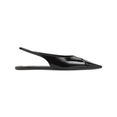 Saint Laurent Babylone Leather Ysl Slingback Ballerina Flats In Black