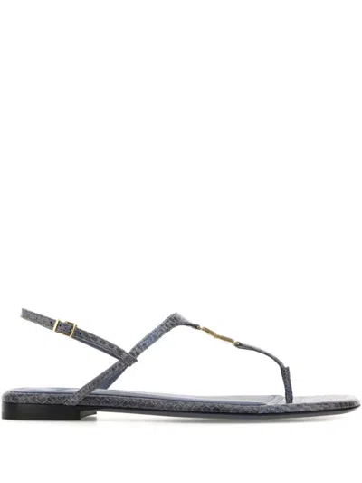 Fendi Ffold Snakeskin Sandal In Gray
