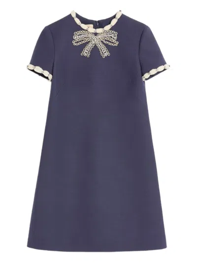 Valentino Garavani Wool And Silk Embroidered Dress In Blue