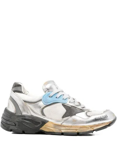 Golden Goose Dad-star Sneakers In Mesh And Laminated Leather Color Grey And Blackrunning In Silver