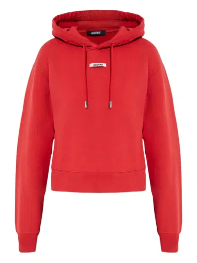 Jacquemus Le Hoodie Gros Grain Cotton Hoodie In Red