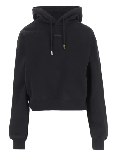 Jacquemus Le Hoodie Gros Grain Black Cropped Hoodie With Drawstring Hood And Logo Patch On The Front In Cotton In Black