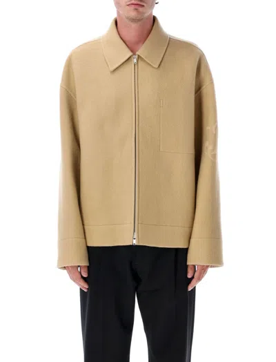 Jil Sander Logo-detail Zip-front Jacket In Beige