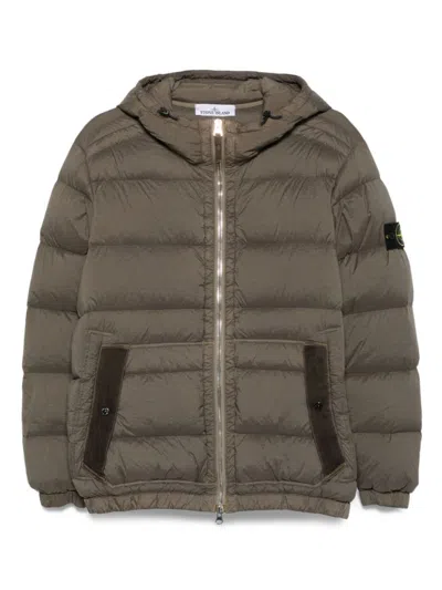 Stone Island Quilted Down Jacket With Adjustable Hood And Signature Patch In Green