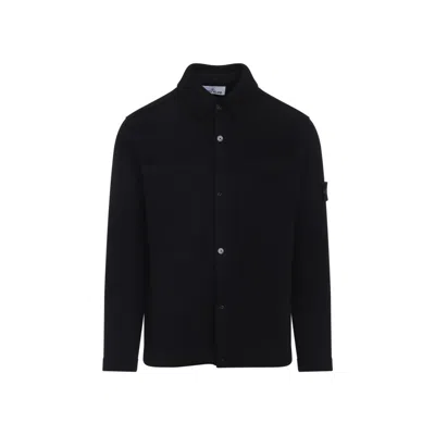 Stone Island Textured Knit Sweater With Button-up Front In Black