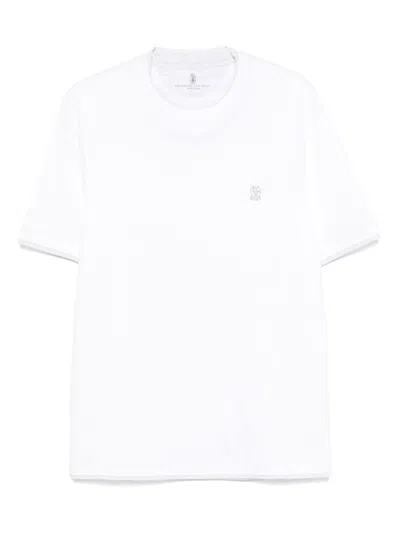 Brunello Cucinelli Men Cotton Jersey Crew-neck T-shirt With Logo And Faux-layering In White